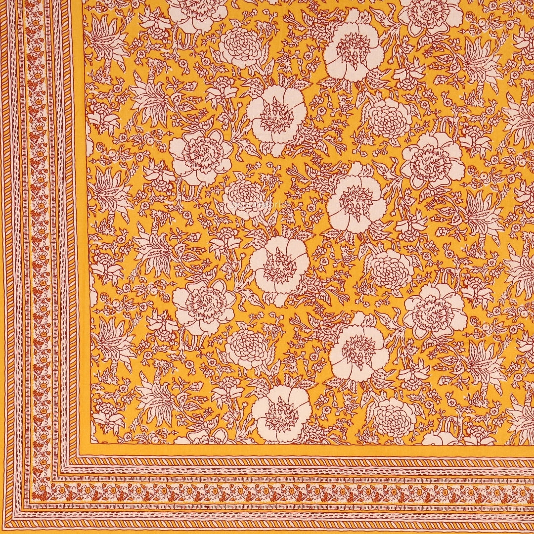 Mustard Yellow Ethnic Floral Jaal Pure Cotton King Size Bedsheet
