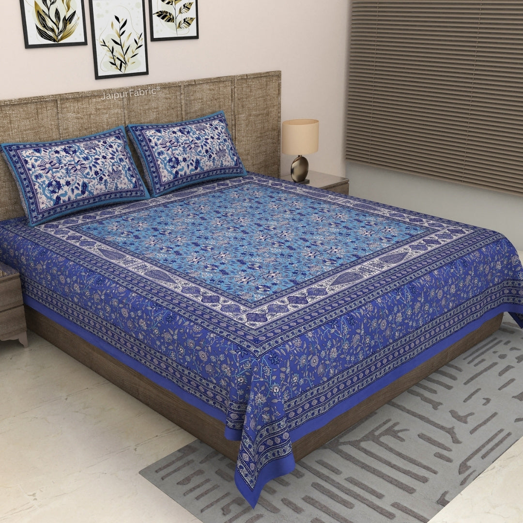 Indigo Blue Classic Royal Buti Pure Cotton King Size Bedsheet