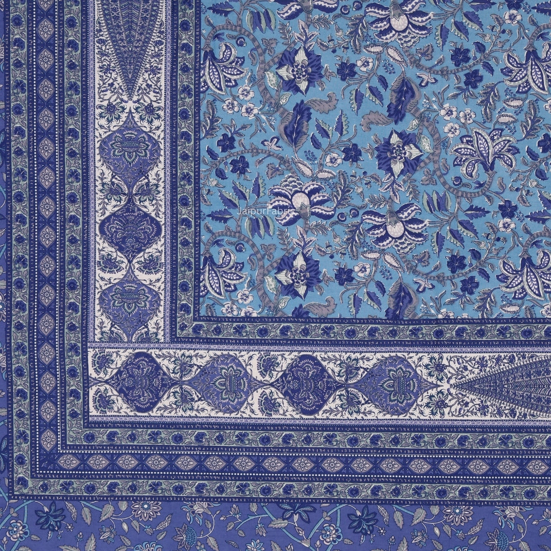 Indigo Blue Classic Royal Buti Pure Cotton King Size Bedsheet