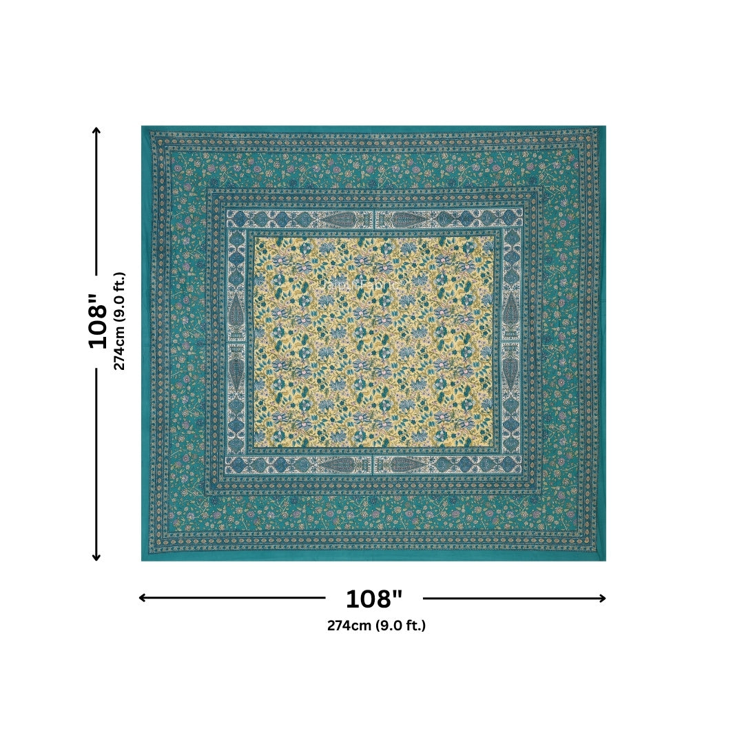 Sea Green & Yellow Classic Royal Buti Pure Cotton King Size Bedsheet