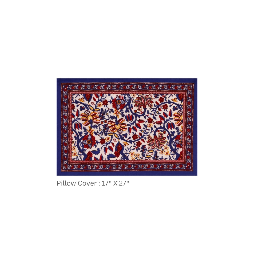 Deep Red & Blue Classic Royal Buti Pure Cotton King Size Bedsheet