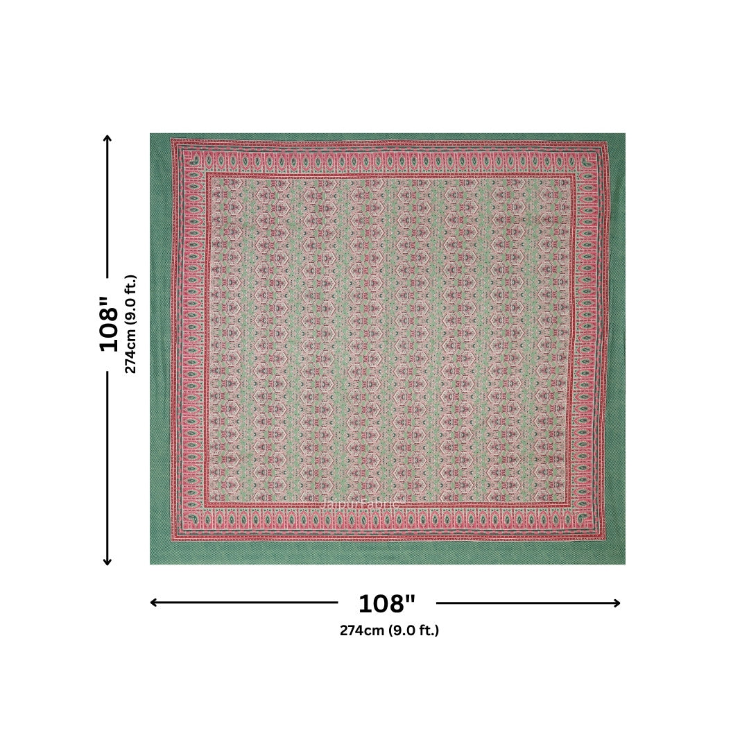 Sage Green & Pink Traditional Medallion Print Pure Cotton King Size Bedsheet