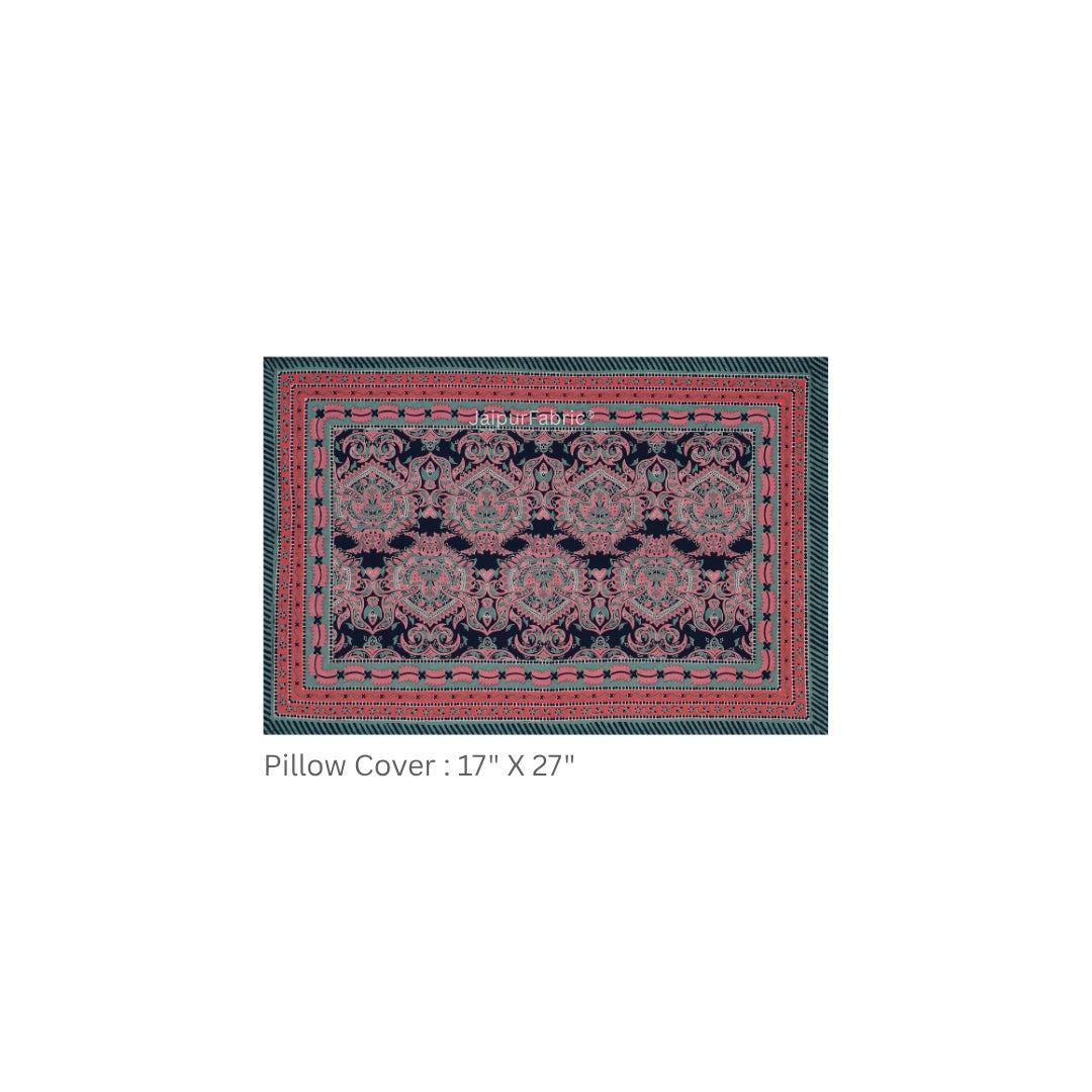 Navy Blue & Wine Traditional Medallion Print Pure Cotton King Size Bedsheet