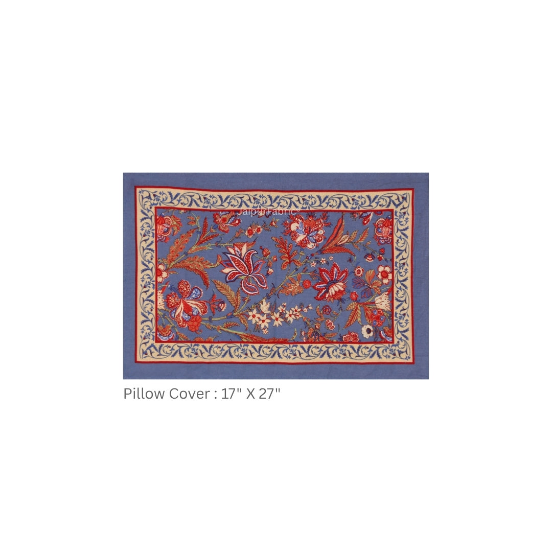 Lavender Blue Royal Paisley Vine Pure Cotton King Size Bedsheet