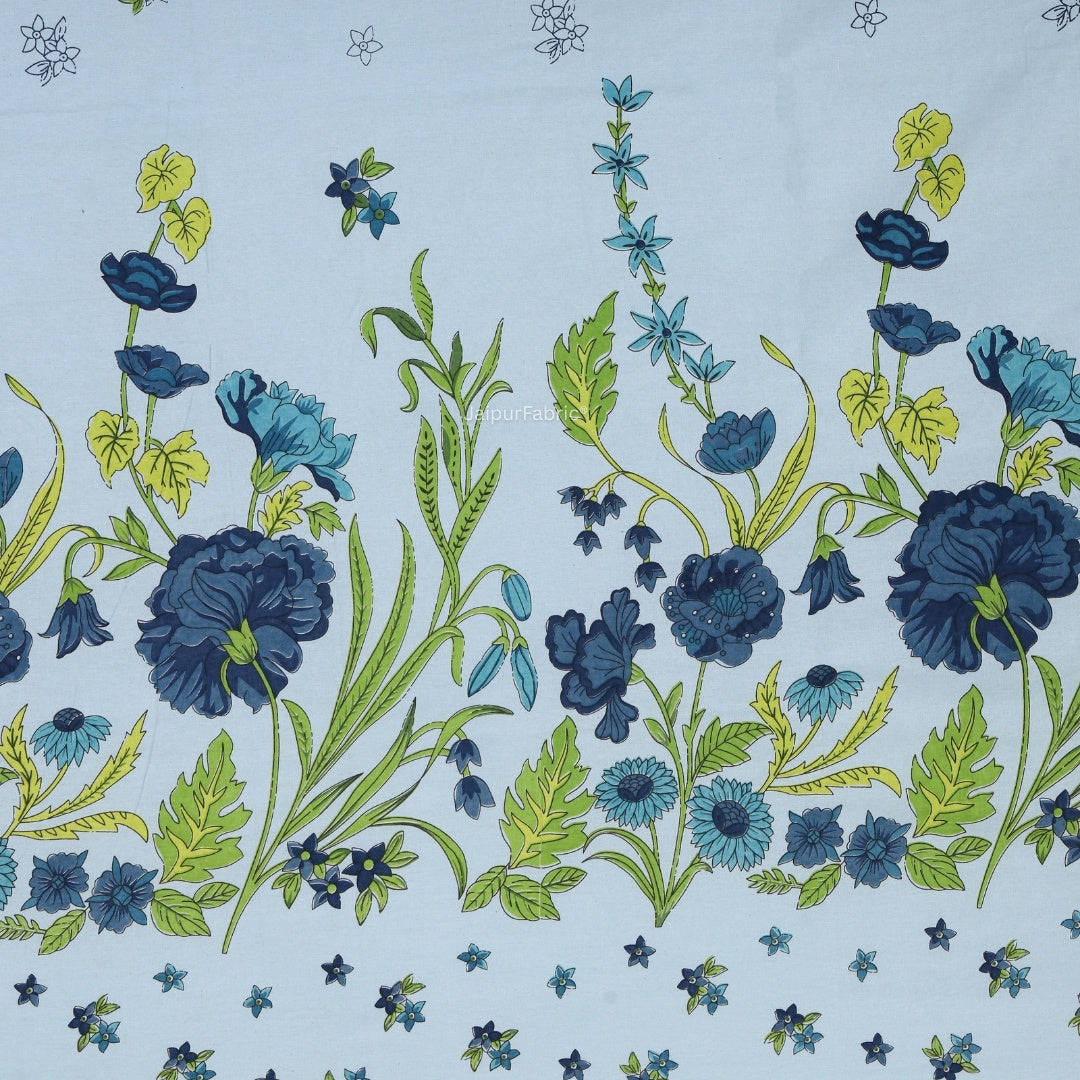 Sky Blue Poppies in Bloom Pure Cotton King Size Bedsheet