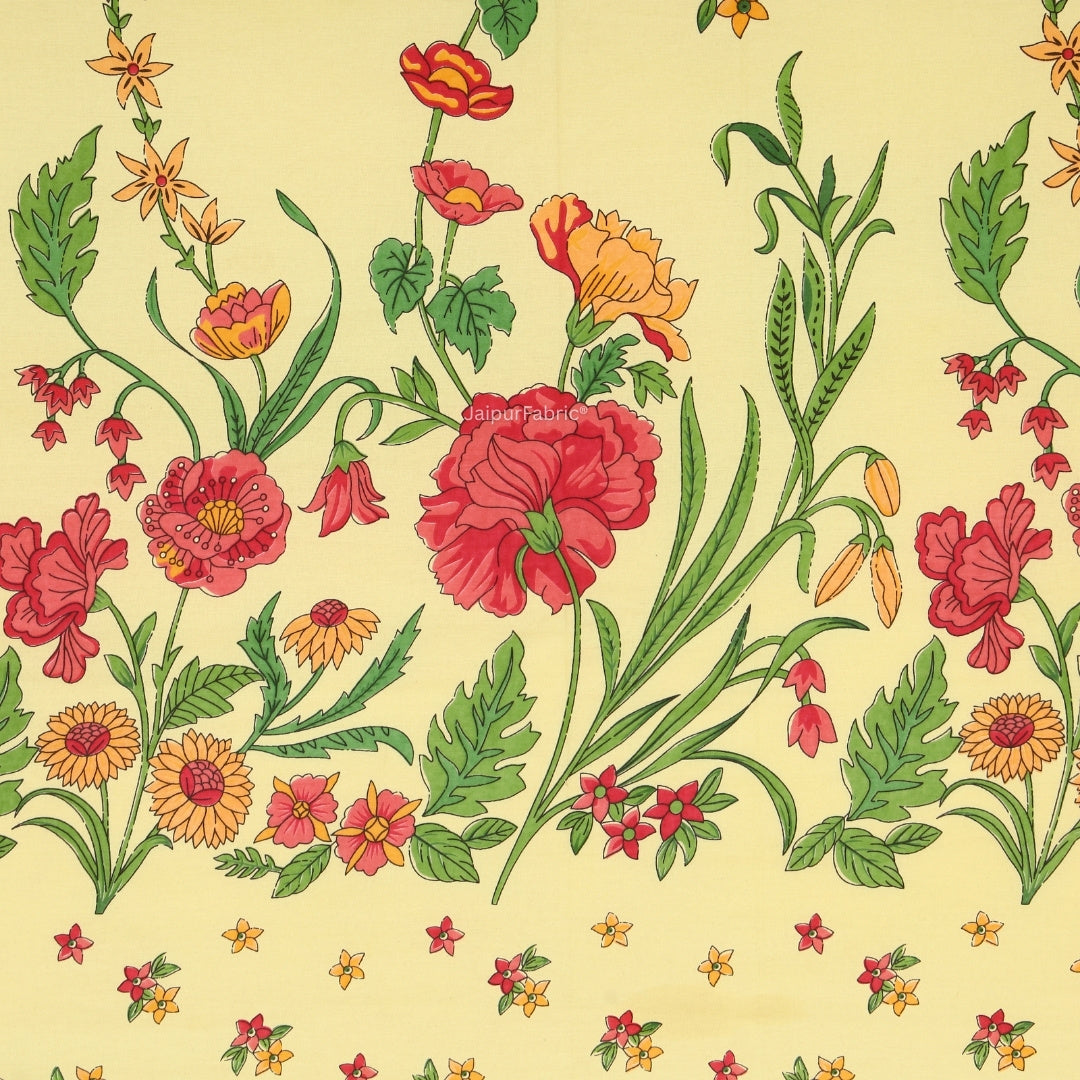 Pale Yellow Poppies in Bloom Pure Cotton King Size Bedsheet