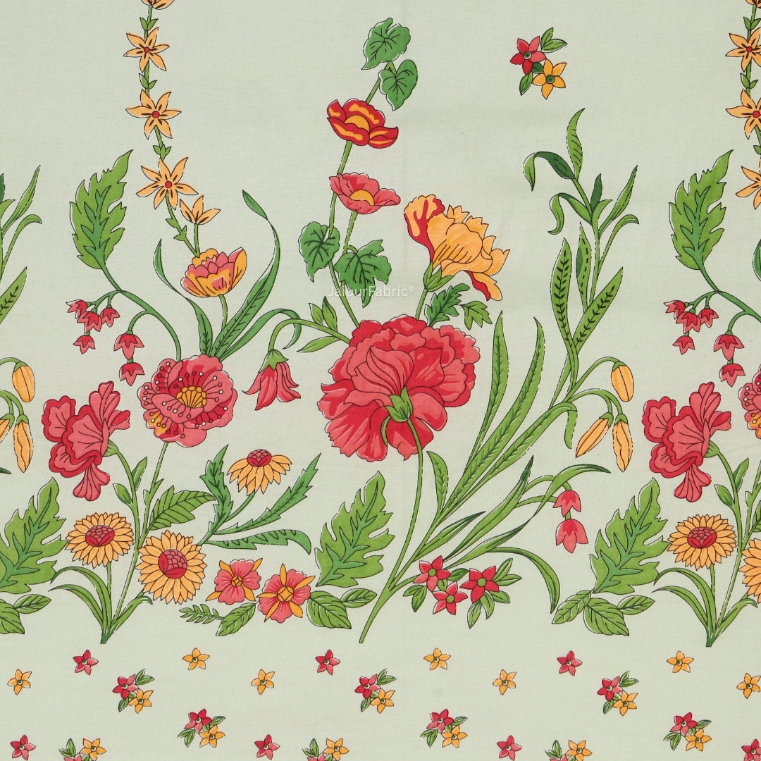 Mint Green Poppies in Bloom Pure Cotton King Size Bedsheet