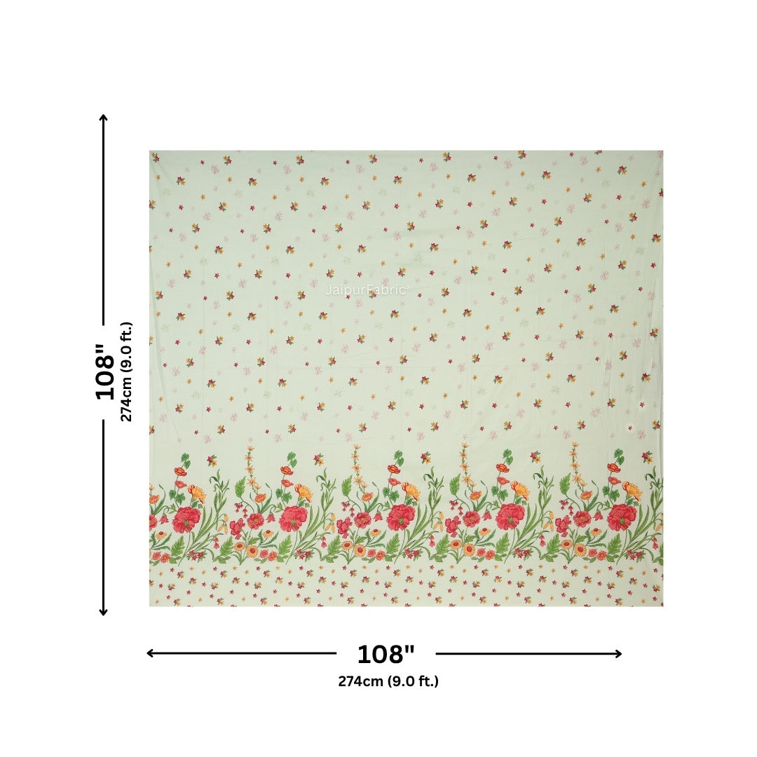 Mint Green Poppies in Bloom Pure Cotton King Size Bedsheet