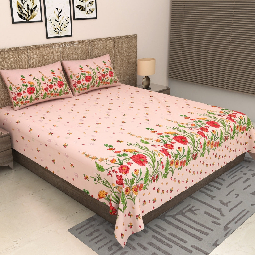Baby Pink Poppies in Bloom Pure Cotton King Size Bedsheet