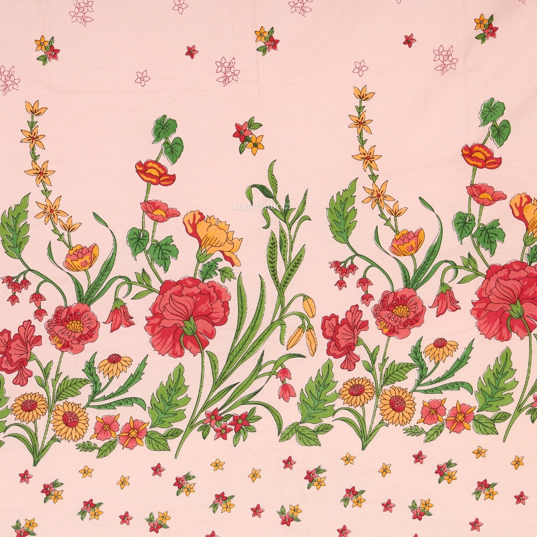 Baby Pink Poppies in Bloom Pure Cotton King Size Bedsheet