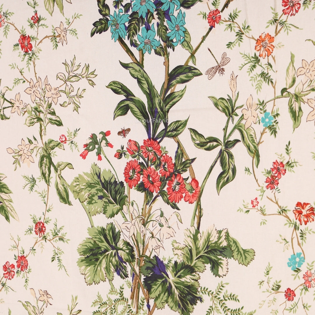 Off-White Tropical Floral Bouquet Pure Cotton King Size Bedsheet