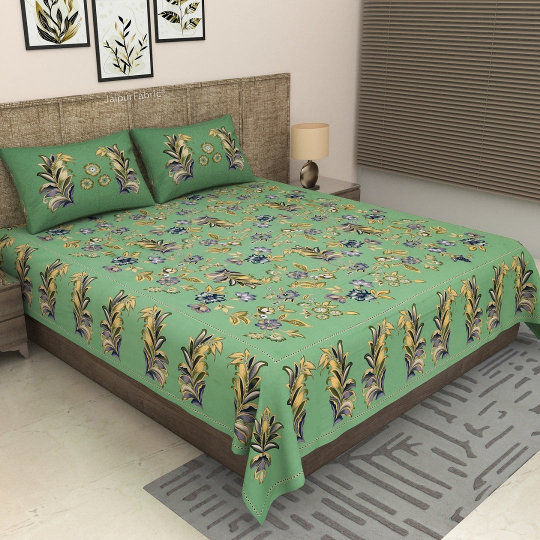 Leafy Green Majestic Fern Leaf Pure Cotton King Size Bedsheet