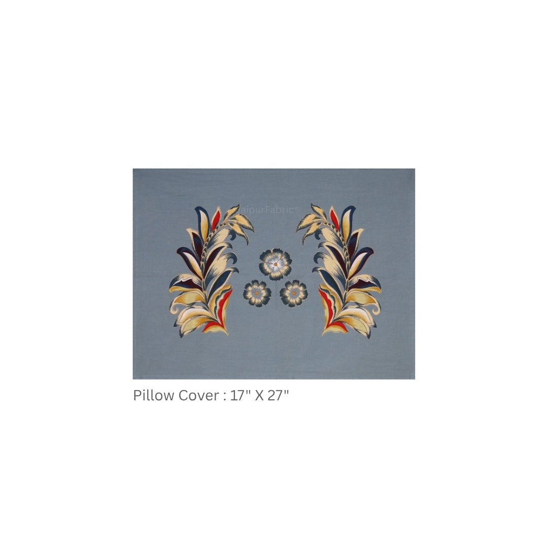 Steel Blue Majestic Fern Leaf Pure Cotton King Size Bedsheet