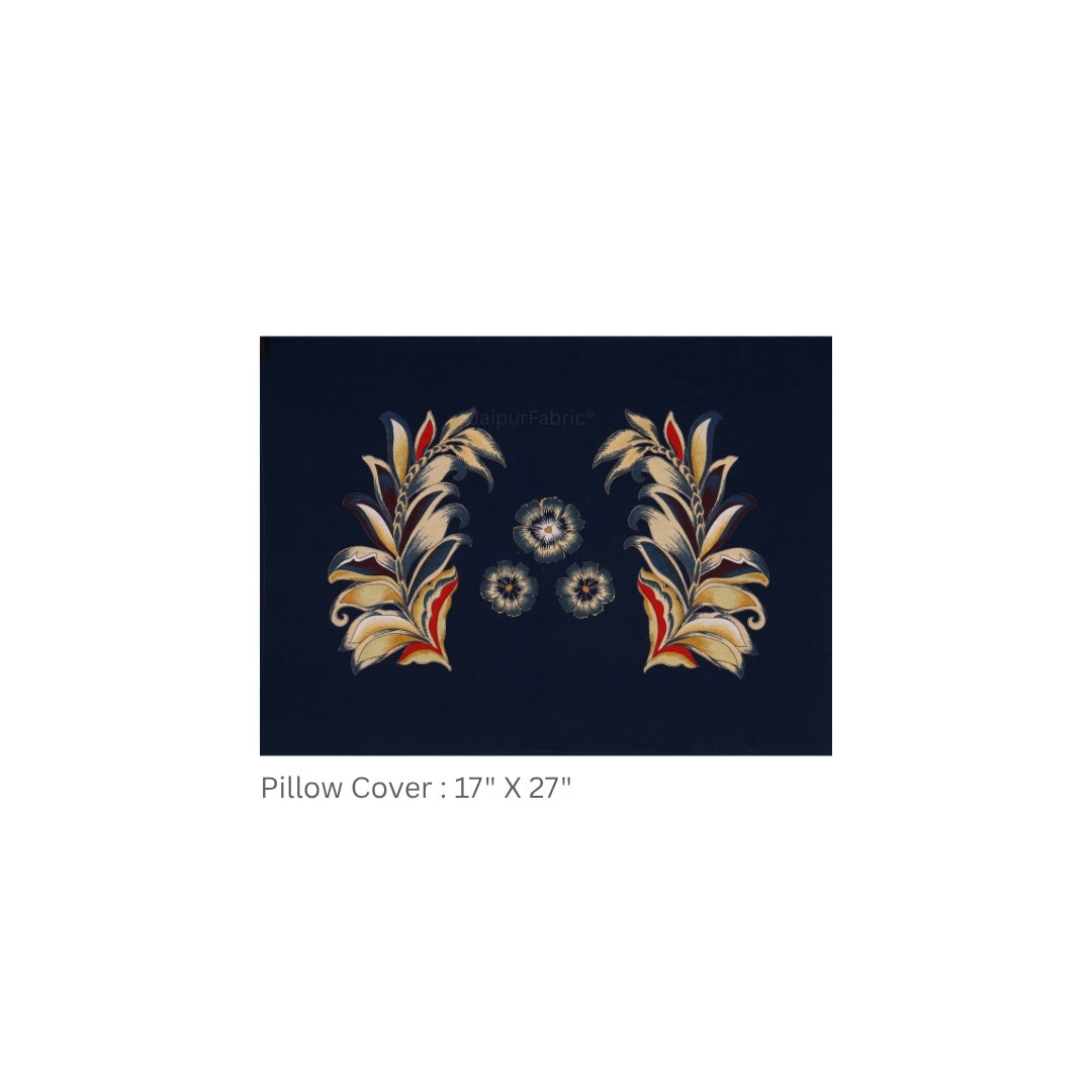 Midnight Blue Majestic Fern Leaf Pure Cotton King Size Bedsheet
