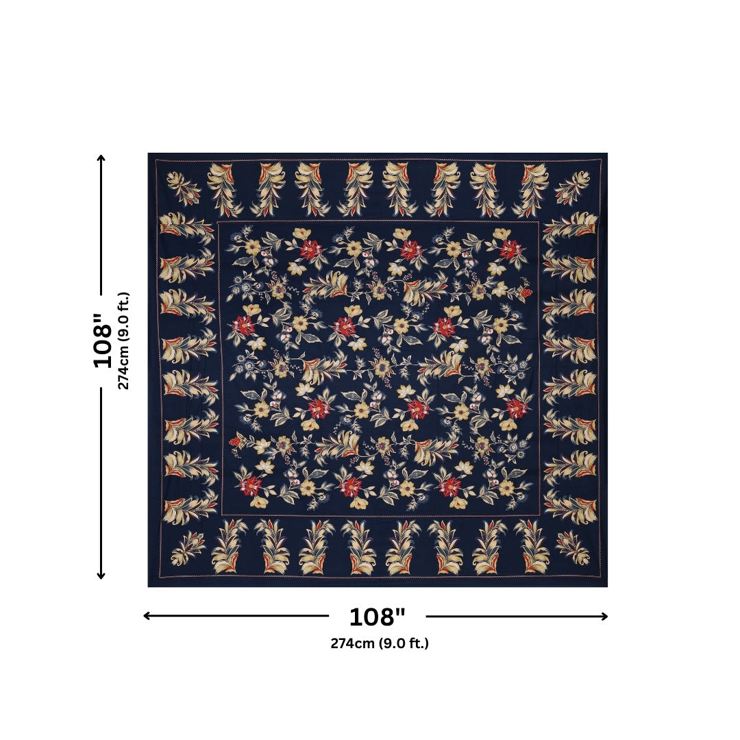 Midnight Blue Majestic Fern Leaf Pure Cotton King Size Bedsheet