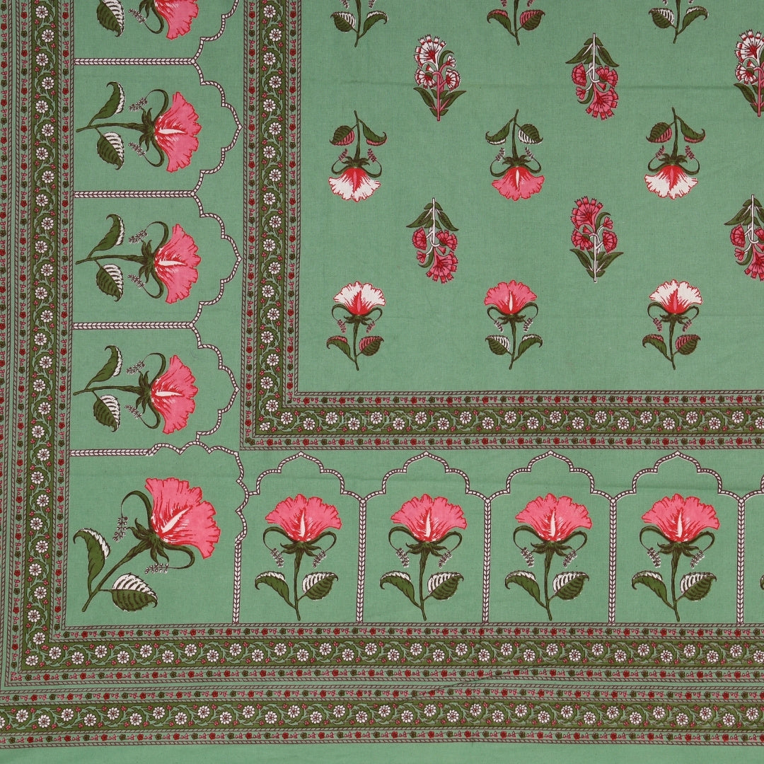 Sage Green Royal Rose Buti Pure Cotton King Size Bedsheet