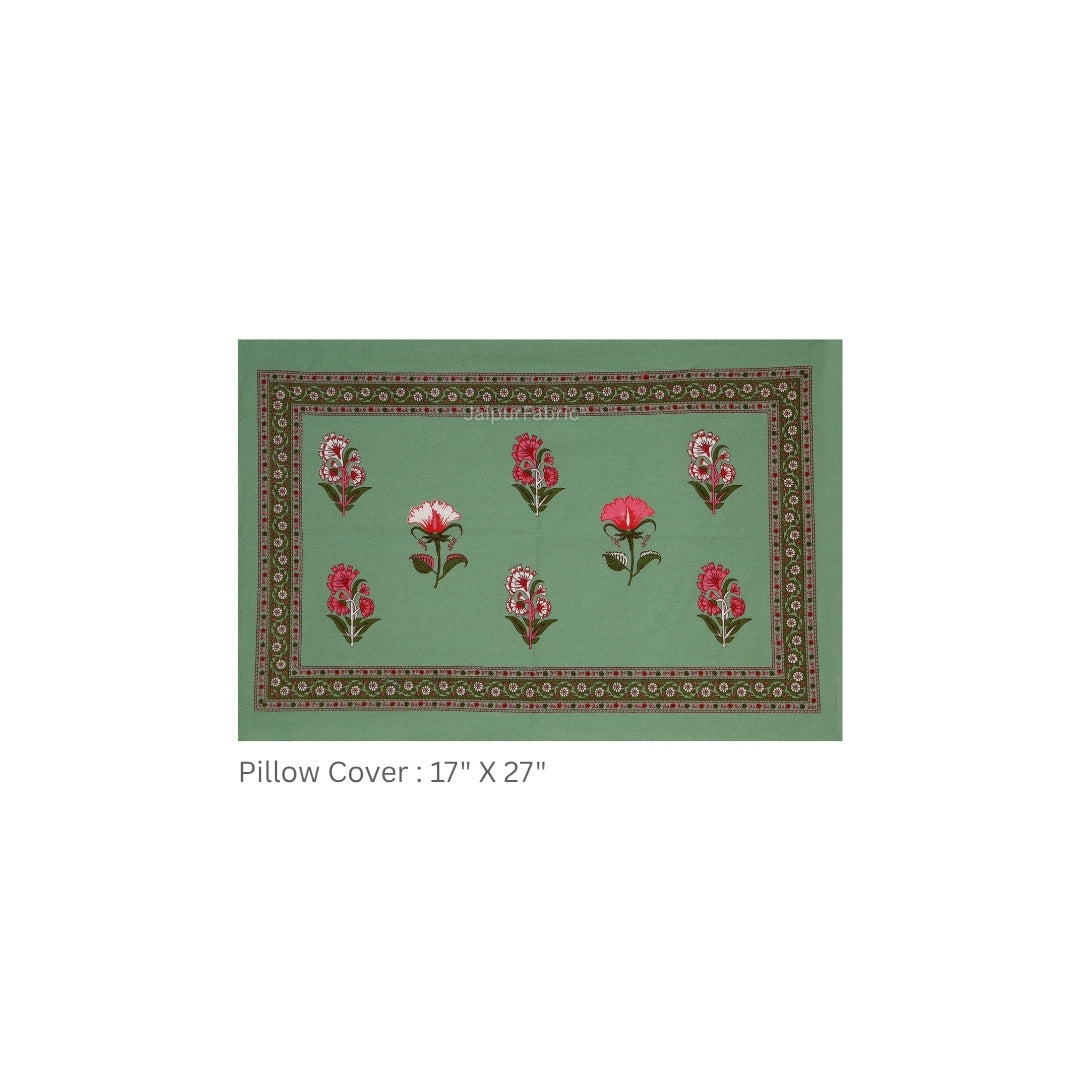 Sage Green Royal Rose Buti Pure Cotton King Size Bedsheet
