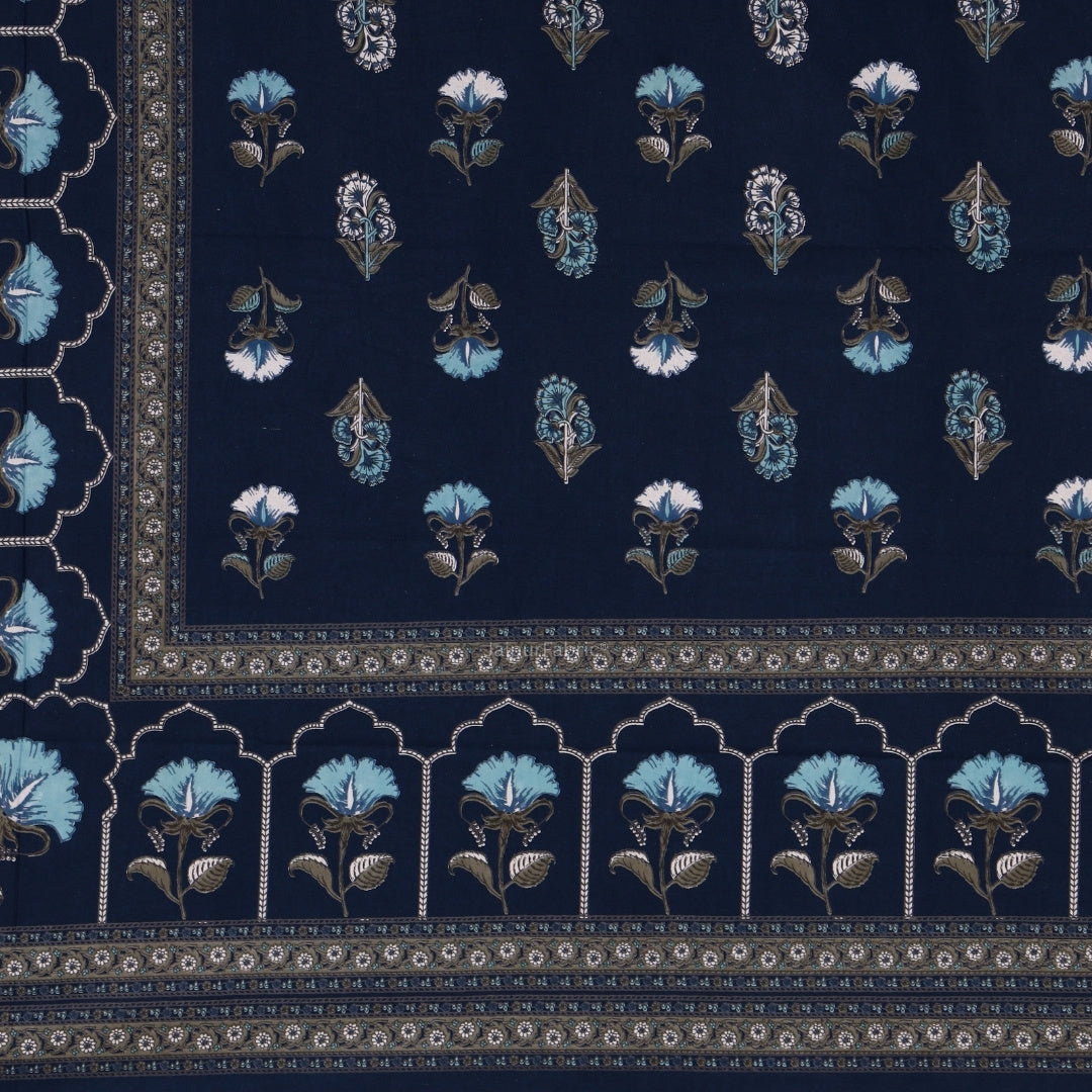 Navy Blue Royal Rose Buti Pure Cotton King Size Bedsheet