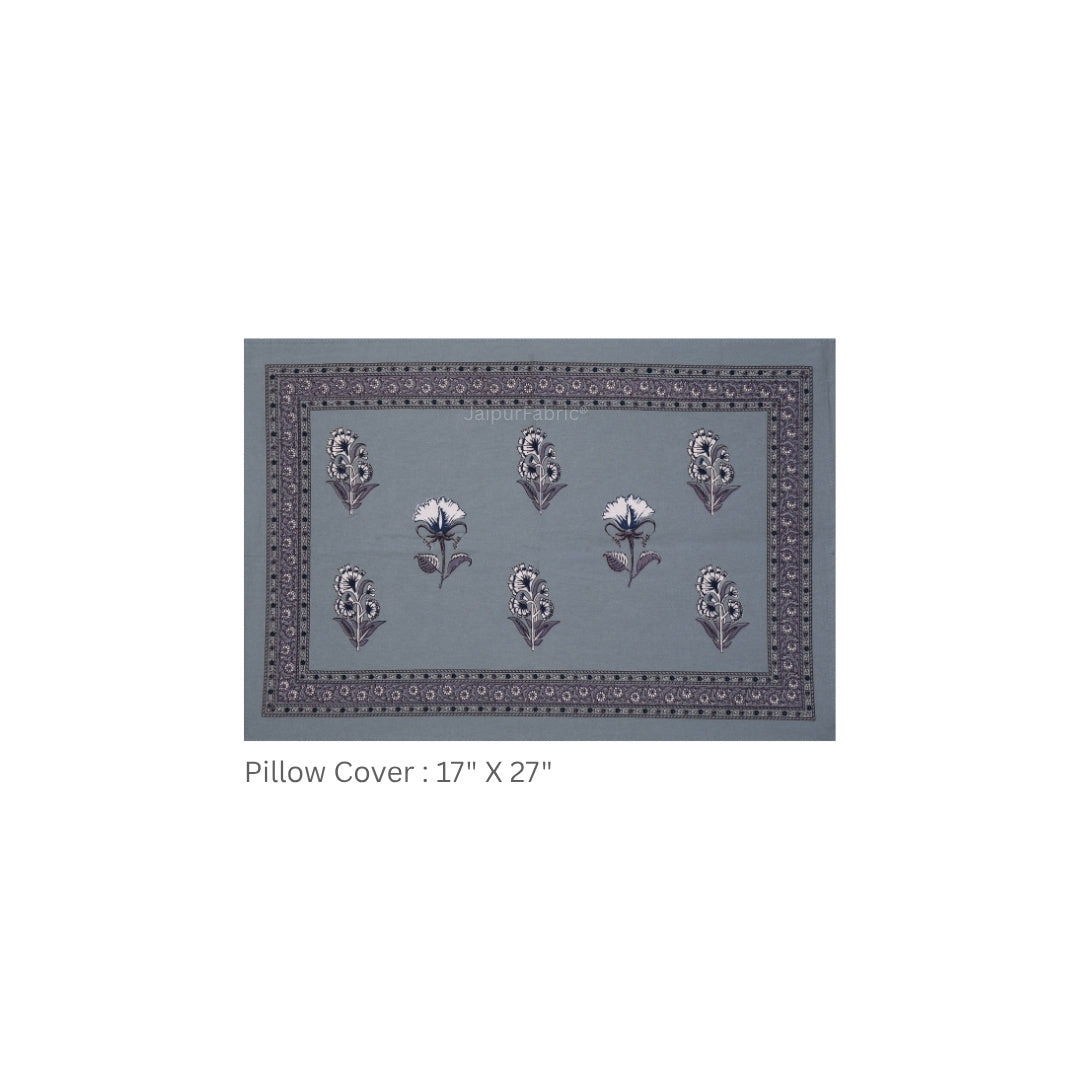 Dusty Blue Royal Rose Buti Pure Cotton King Size Bedsheet