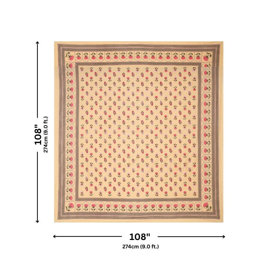 Creamy Peach Royal Rose Buti Pure Cotton King Size Bedsheet