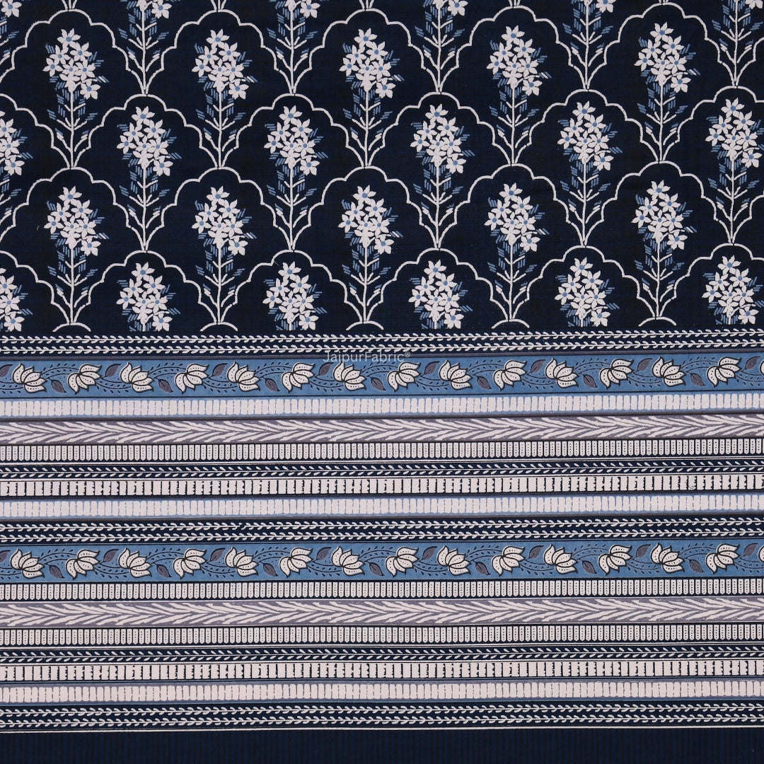 Deep Indigo Ornate Lattice Geometry Pure Cotton King Size Bedsheet