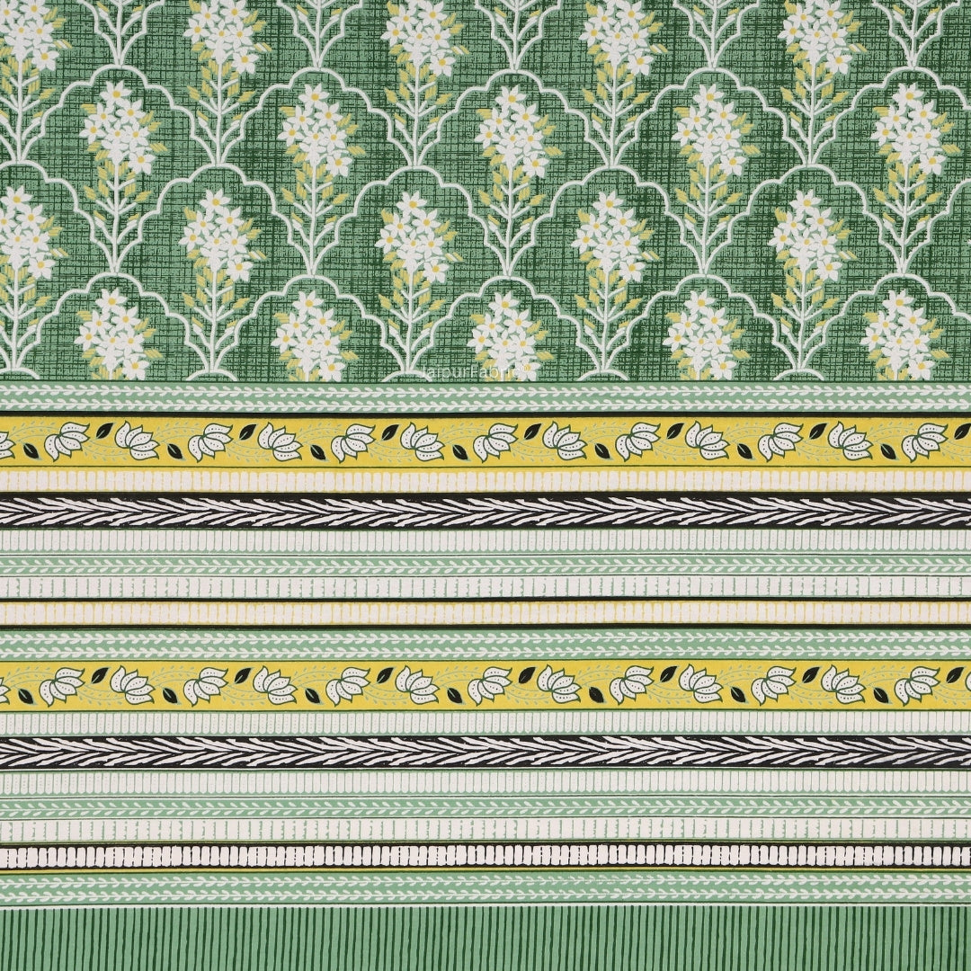 Forest Green Ornate Lattice Geometry Pure Cotton King Size Bedsheet