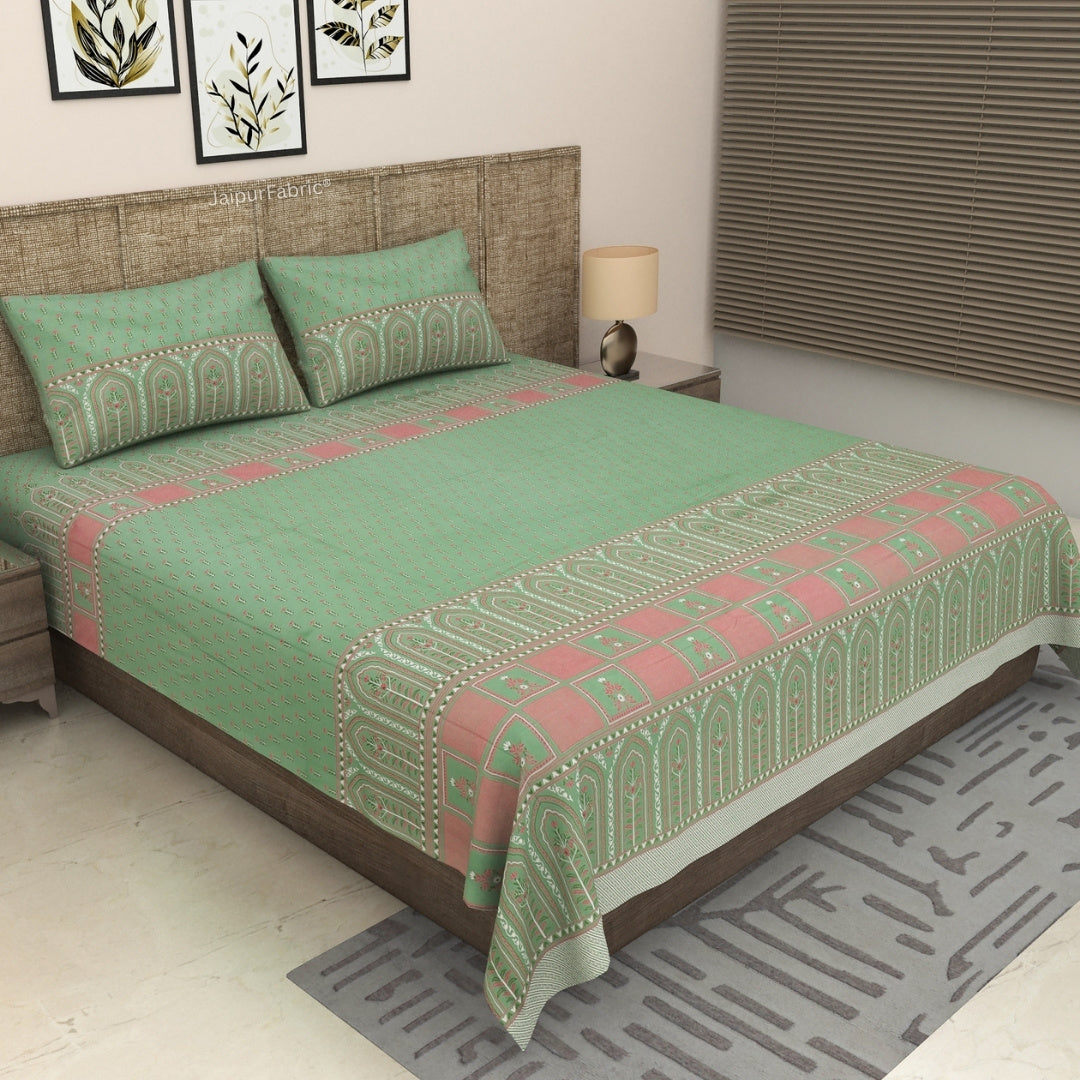 Mint & Rose Heritage Arch Motif Pure Cotton King Size Bedsheet