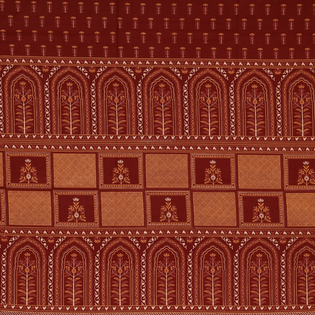Maroon & Rust Heritage Arch Motif Pure Cotton King Size Bedsheet
