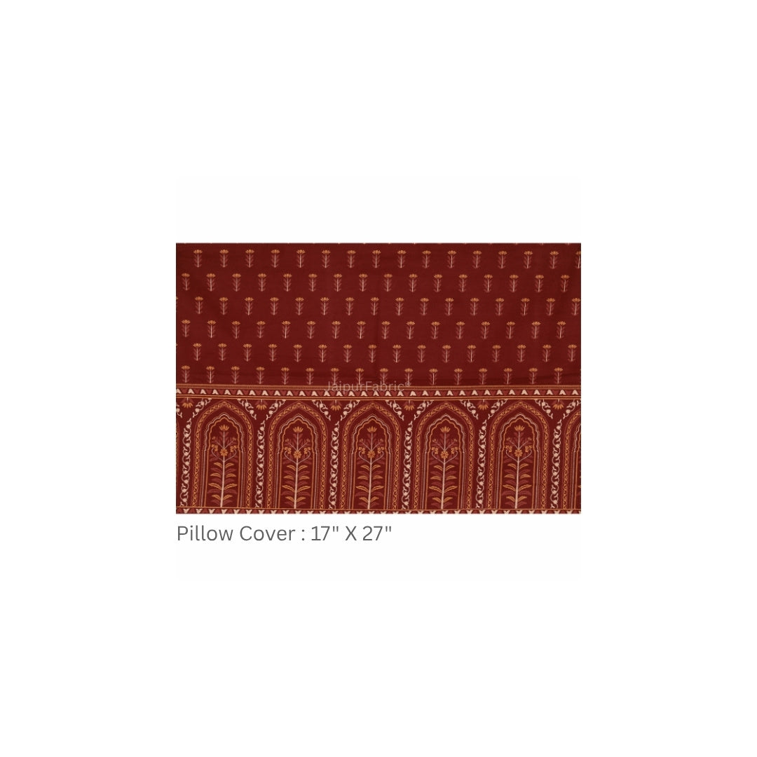 Maroon & Rust Heritage Arch Motif Pure Cotton King Size Bedsheet