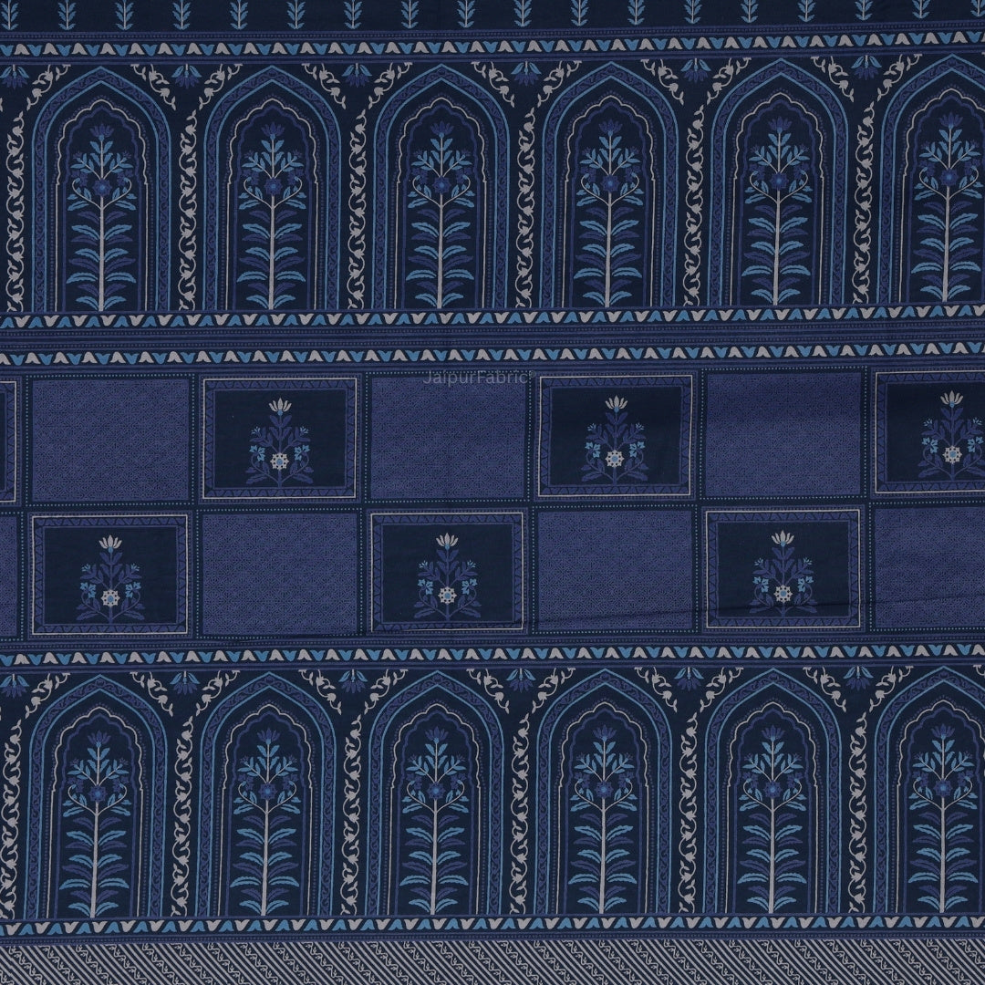 Navy & Cobalt Heritage Arch Motif Pure Cotton King Size Bedsheet