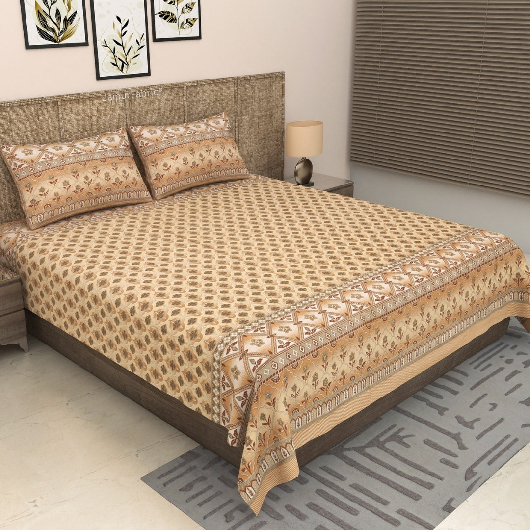 Sand & Ochre Heritage Arch Motif Pure Cotton King Size Bedsheet
