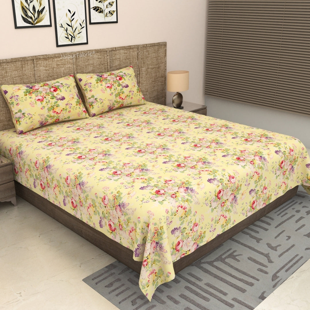 Primrose Yellow Spring Bloom Cluster Pure Cotton King Size Bedsheet
