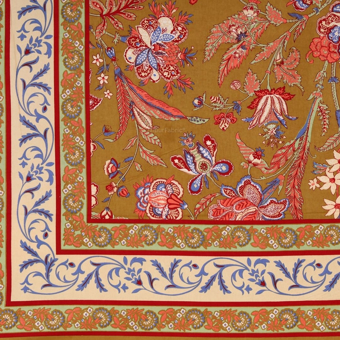 Mustard Brown Royal Paisley Vine Pure Cotton King Size Bedsheet
