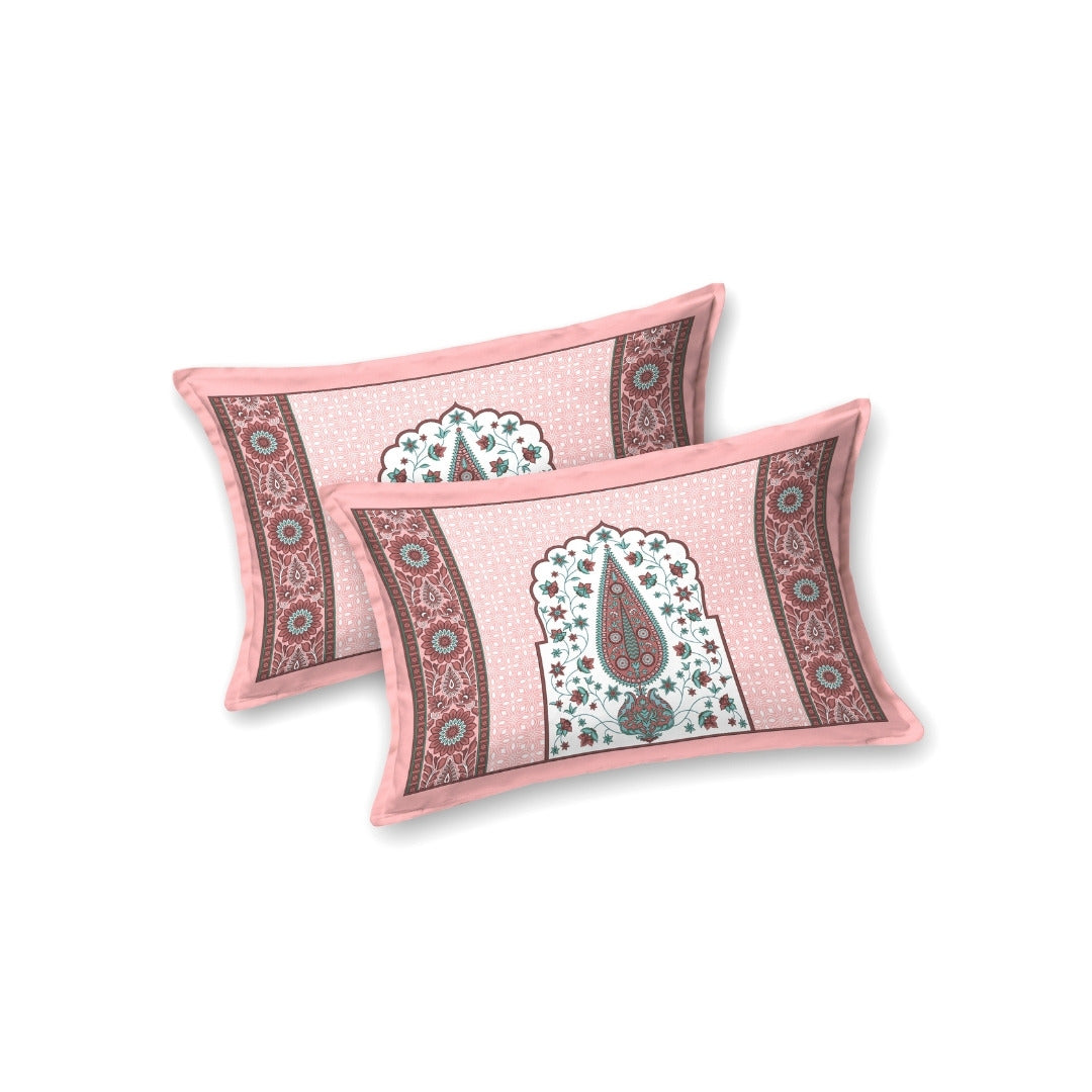Royal Charm Paisley Booti Jaipuri Blush Pink 240 TC Cotton King Size Bedsheet