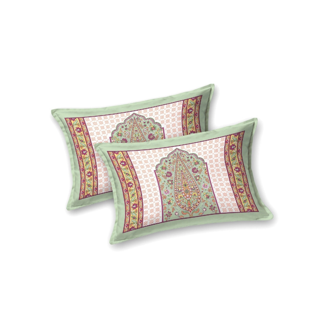 Royal Paisley Mandala Jaipuri Mint Green 240 TC Cotton King Size Bedsheet
