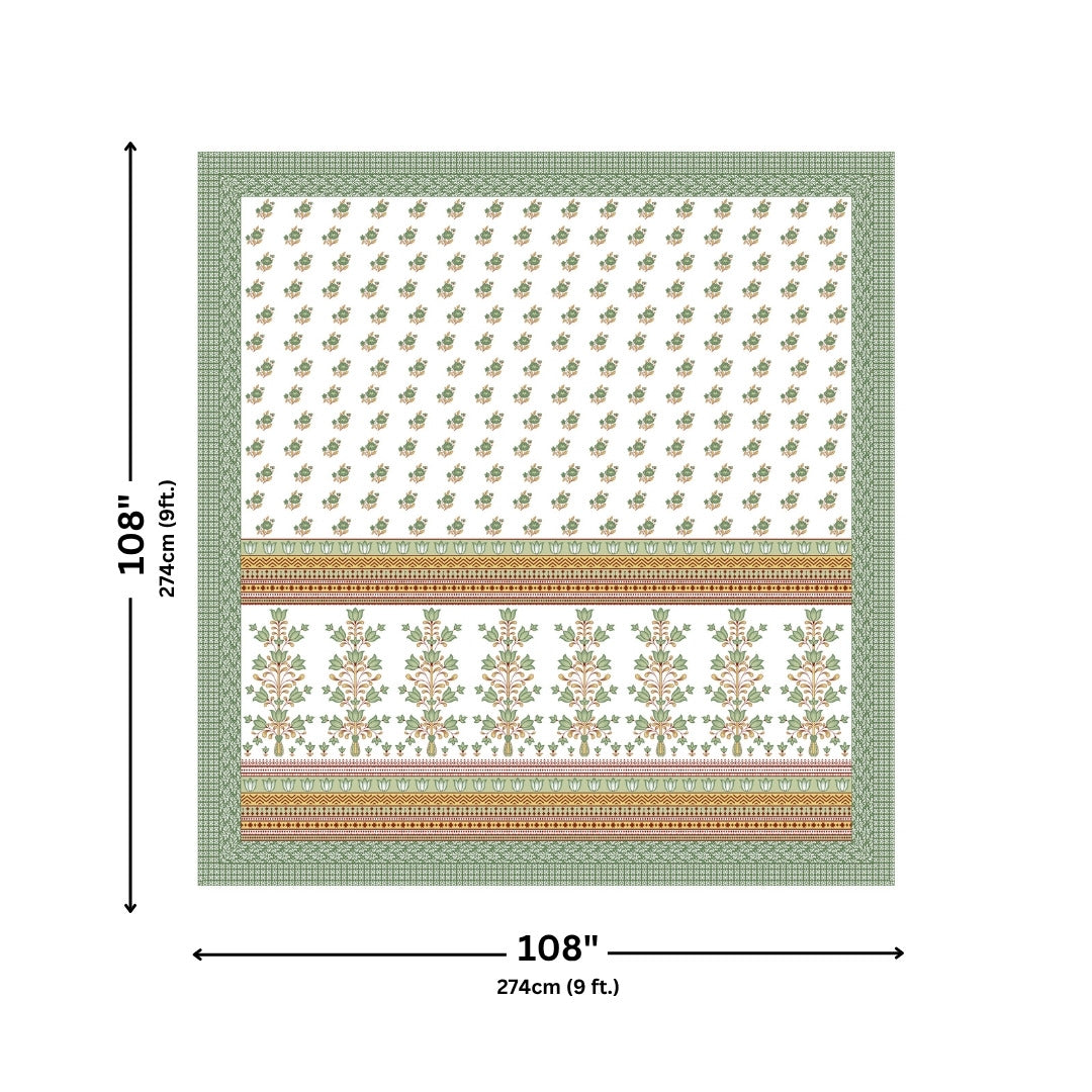 Tulip Bunch Jaipuri Print Green Gold 240 TC Cotton King Size Bedsheet