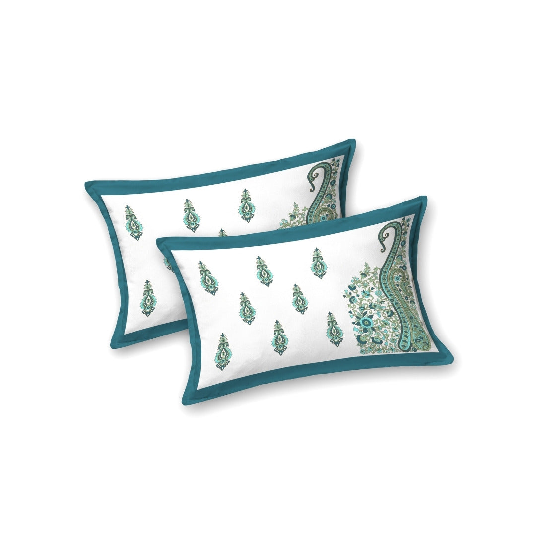 Ambi Paisley Floral Jaipuri Teal Blue 240 TC Cotton King Size Bedsheet
