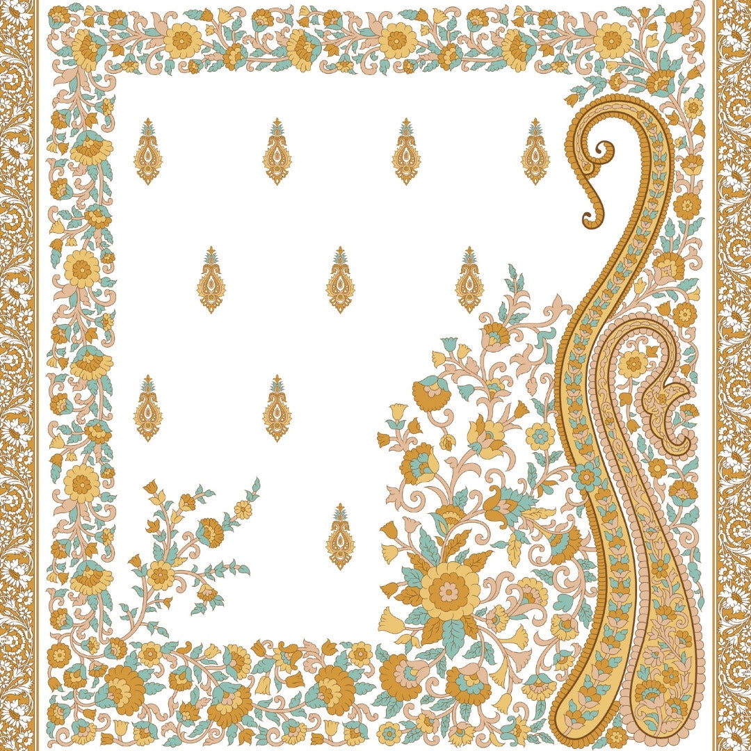 Ambi Paisley Floral Jaipuri Mustard Yellow 240 TC Cotton King Size Bedsheet