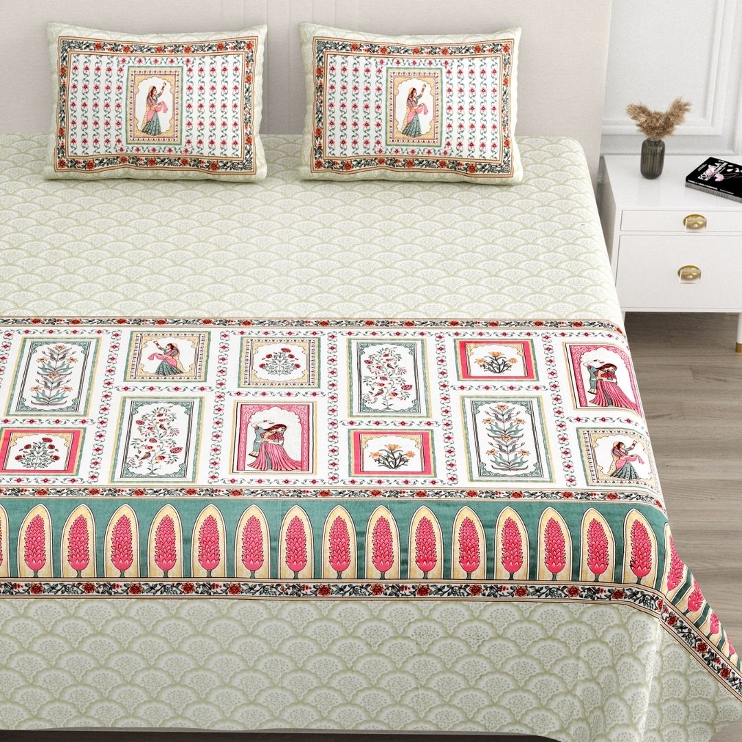 Gulabi Rajkumari Pure Cotton Festive King Size Bedsheet