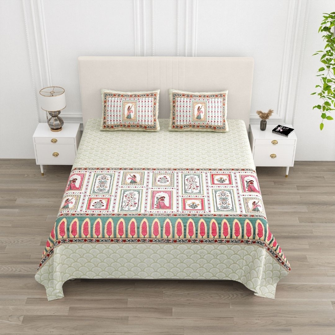 Gulabi Rajkumari Pure Cotton Festive King Size Bedsheet