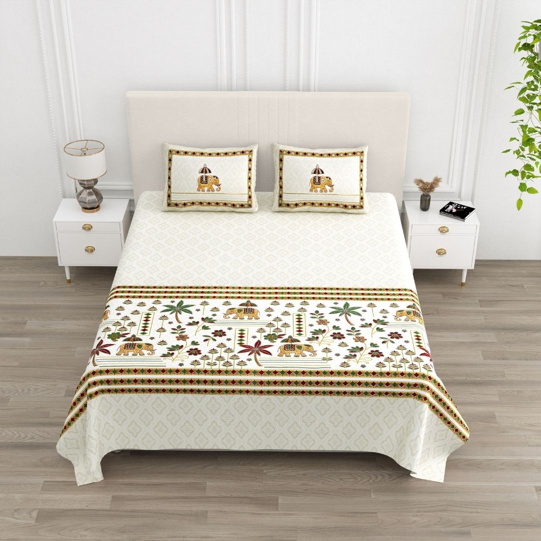 Rajwadi Haathi Pure Cotton Festive King Size Bedsheet