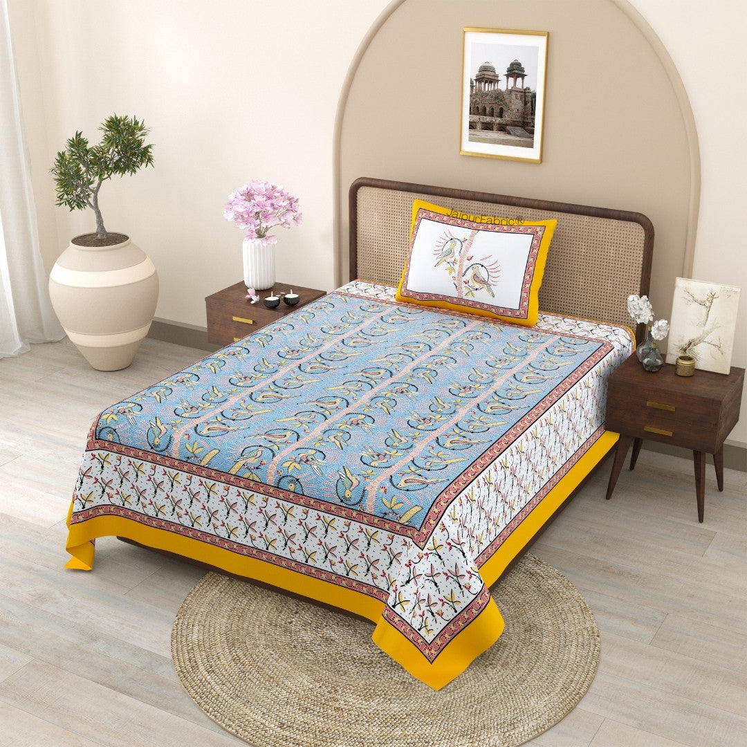 Peacock Grace & Sandstone Glory 240 TC Pure Cottong Single Bedsheet Combo