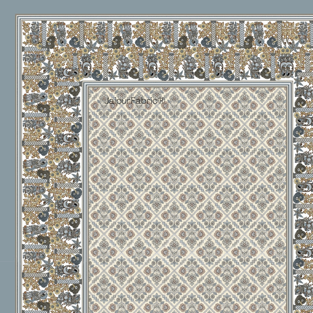 Pattachitra collection Grey and Golden Single Bedsheet