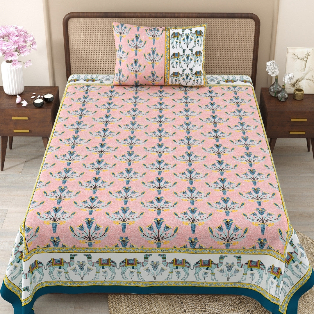 Floral Corsage Peach Pure Cotton Single Bedsheet