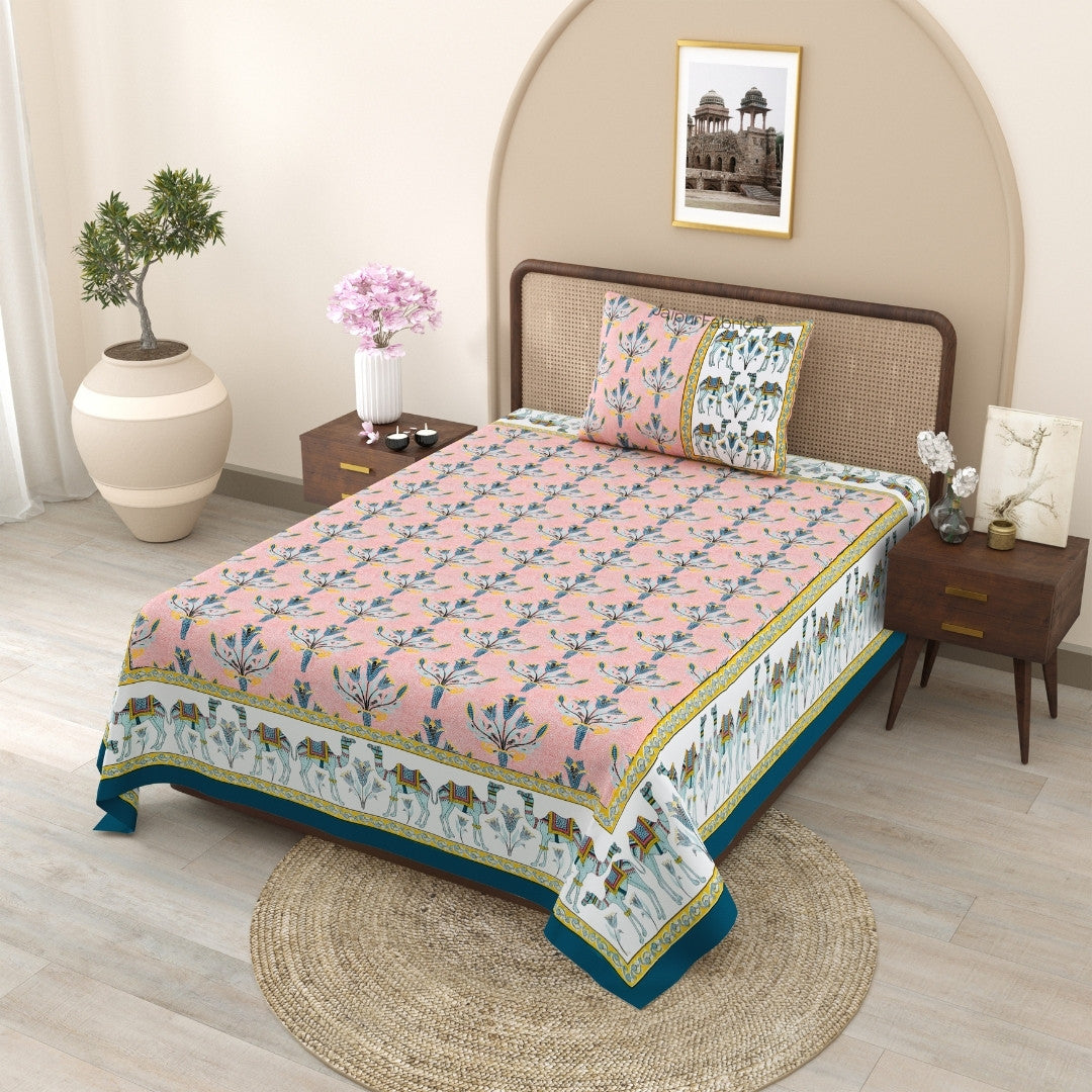Saffron Shine & Midnight Mehndi 240 TC Pure Cottong Single Bedsheet Combo