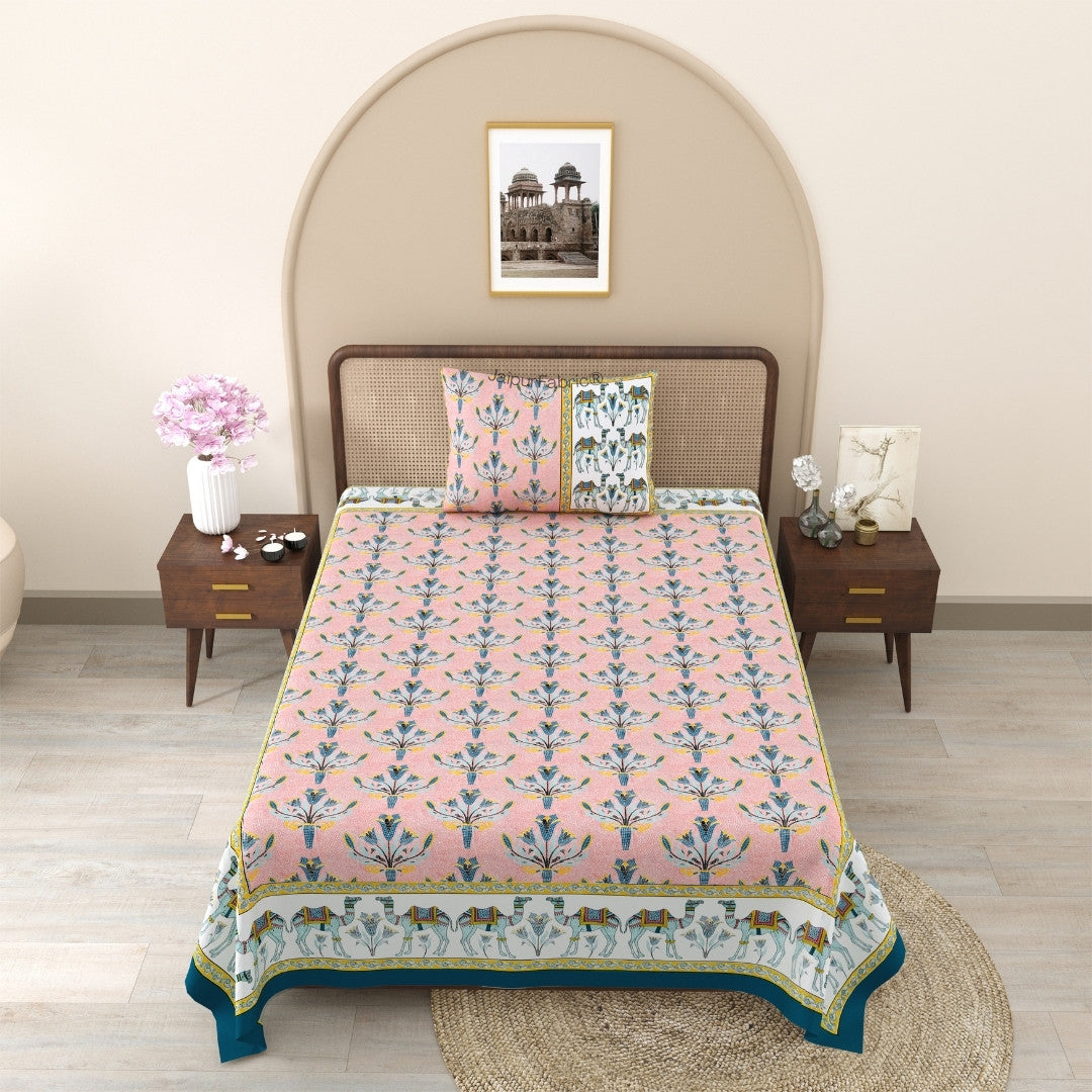 Saffron Shine & Midnight Mehndi 240 TC Pure Cottong Single Bedsheet Combo