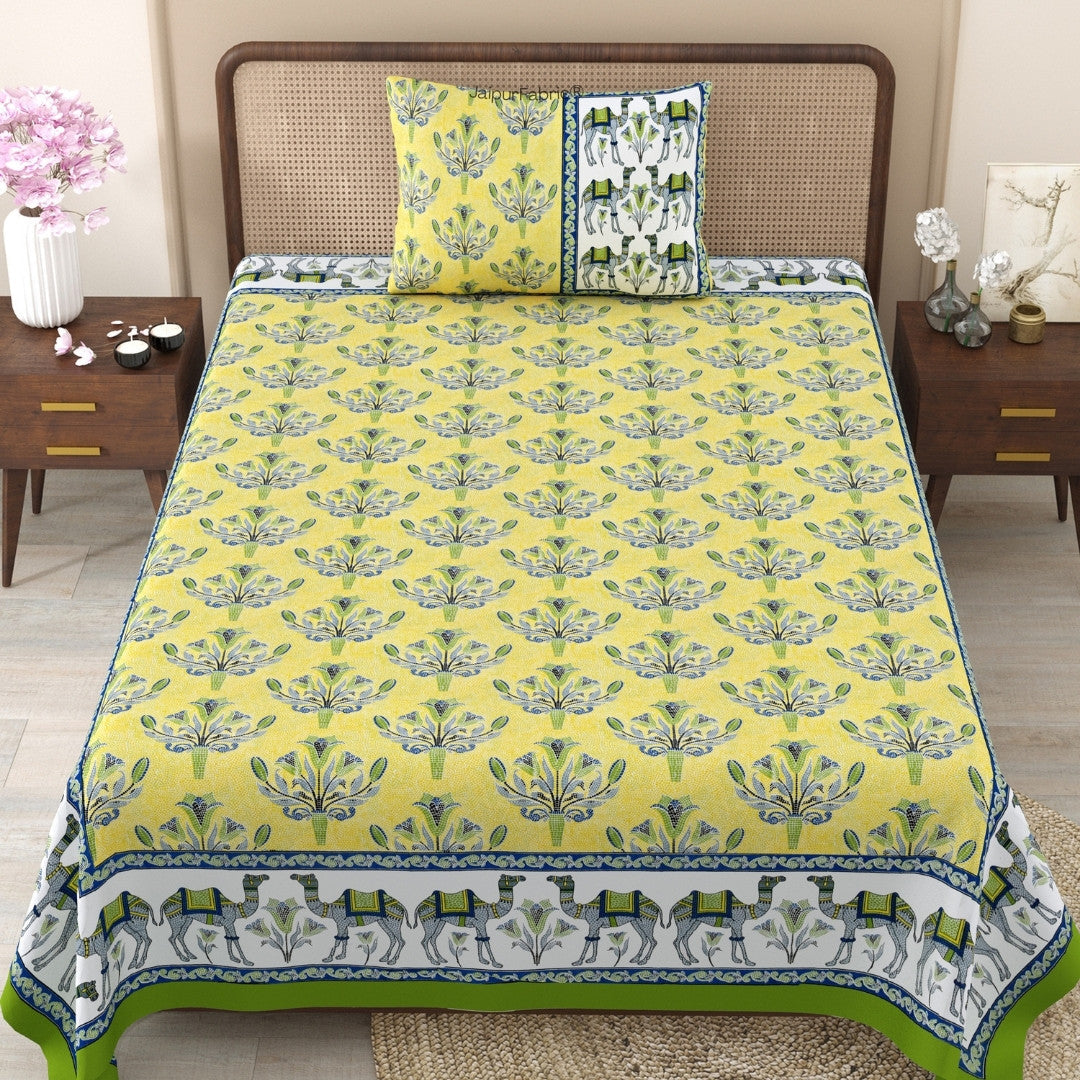 Saffron Shine & Midnight Mehndi 240 TC Pure Cottong Single Bedsheet Combo