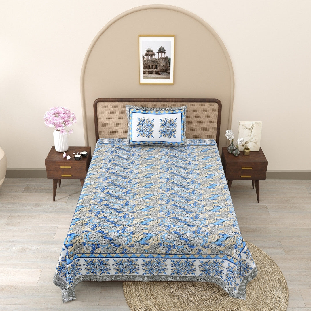 Peacock Grace & Sandstone Glory 240 TC Pure Cottong Single Bedsheet Combo