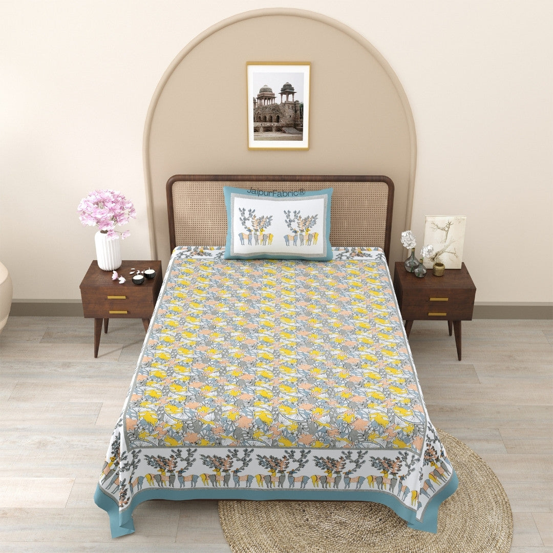 Amber Gold & Summer Lotus 240 TC Pure Cottong Single Bedsheet Combo