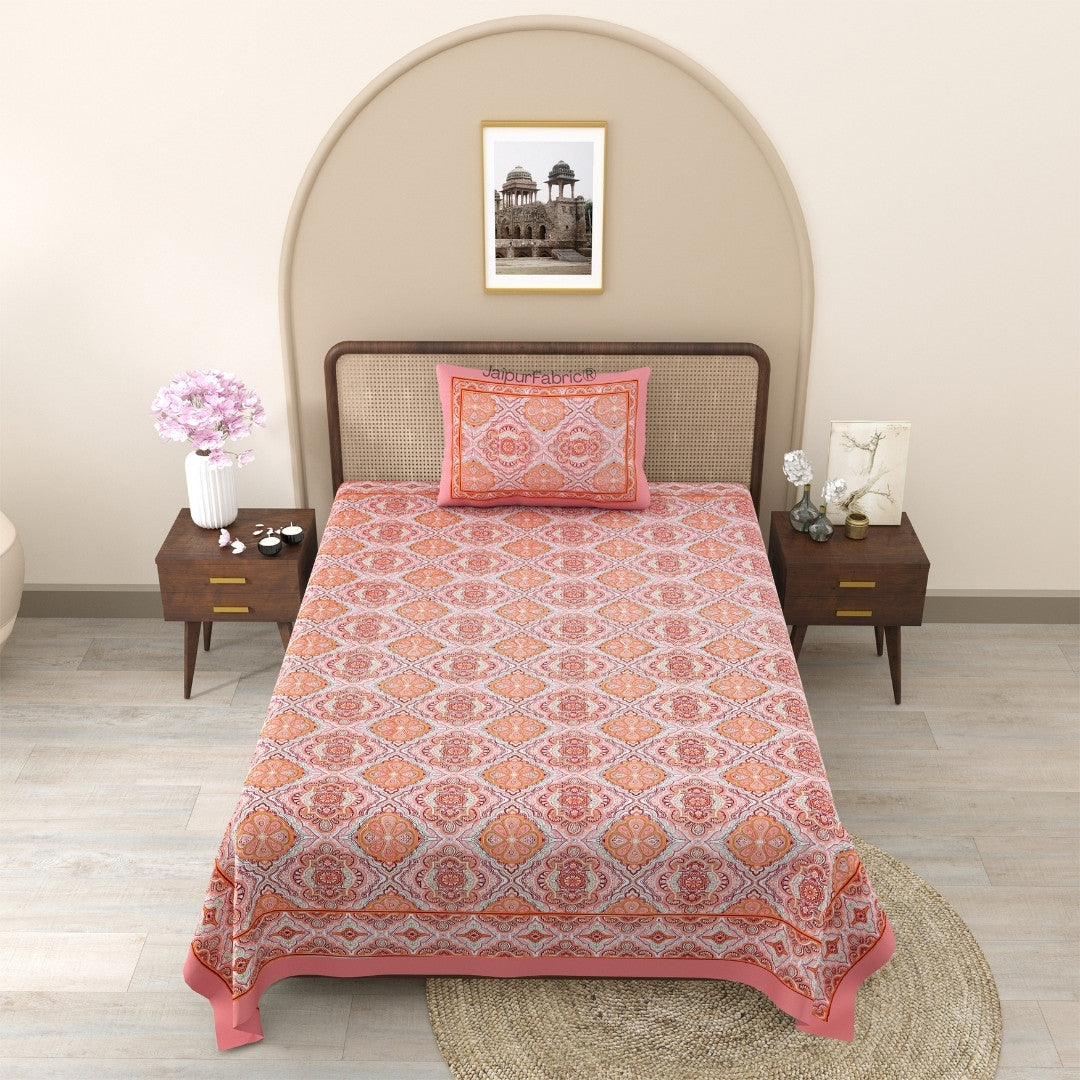 Blue Pottery & Rajasthani Garden 240 TC Pure Cottong Single Bedsheet Combo